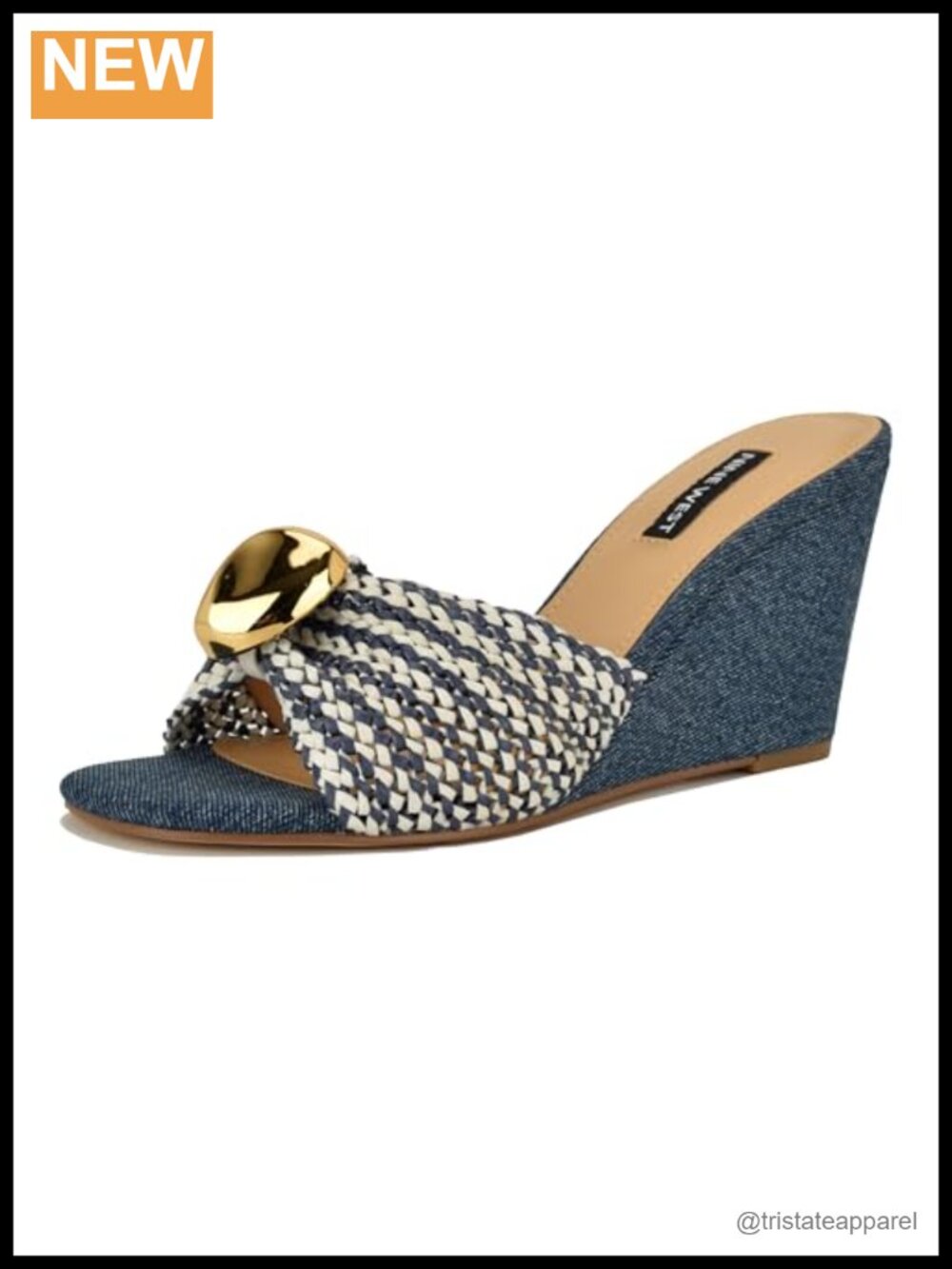 Nine West Nessla Slip-On Wedge Sandals Square Toe 3.31" Heel